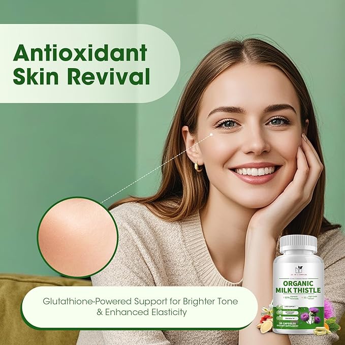 Liver Support Supplement with Milk Thistle Extract with Silymarin, Glutathione, Dandelion, Artichoke - Liver Cleanse Detox Repair, Antioxidant Support- 90 Capsules