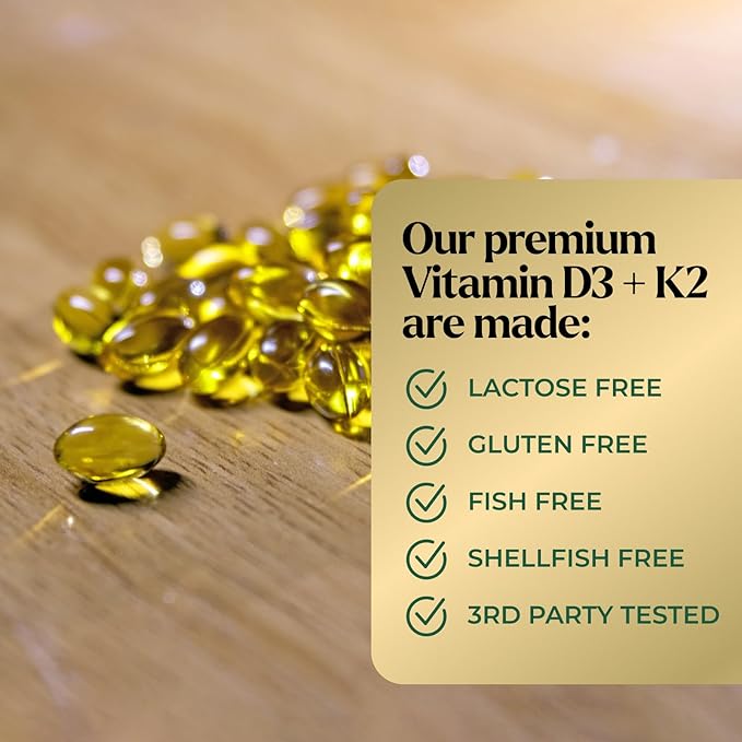 Vitamin D3 K2 Supplement | 5000 IU Vitamin D3 & 100 mcg Vitamin K2, 2 in 1 Vitamin D with K2 Complex Softgels, Support Immune, Heart, Joint, Teeth & Bone Health, Easy to Swallow, Non-GMO, 240 Softgels
