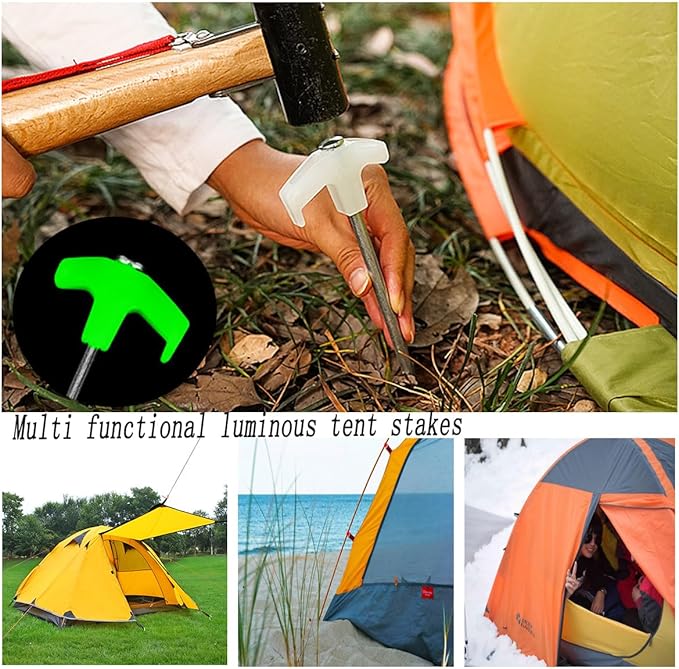 9.8-inch Fixed Tent Stake - Heavy Duty Luminous Tent Camping pop-up Tent Stake, Used for Outdoor Camping Tents, Canopies, courtyards, Gardens, Lawn Metal Stakes