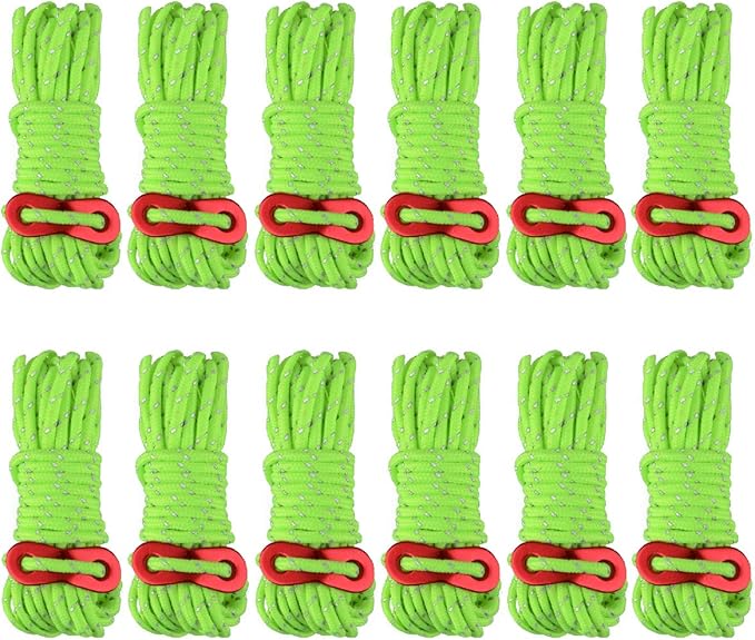Azarxis Reflective Tent Guide Rope Lightweight Guy Line Cord with Aluminum Adjuster Guyline Tent Cord Tensioner for Camping Hiking Backpacking - Essential Survival Gear 13 Feet