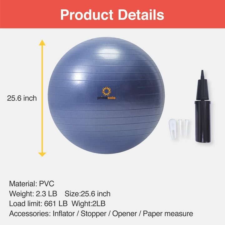 PRIMASOLE Exercise Ball for Balance Stability Fitness Workout Yoga Pilates at Home Office & Gym 65cm Indigo Blue