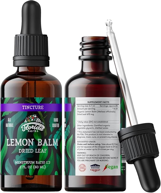Lemon Balm Tincture - Organic Lemons Drops - Lemon Balm Extract 2 Fl. Oz - Dried Lemon Balm Made in USA - Organic 2 Pack