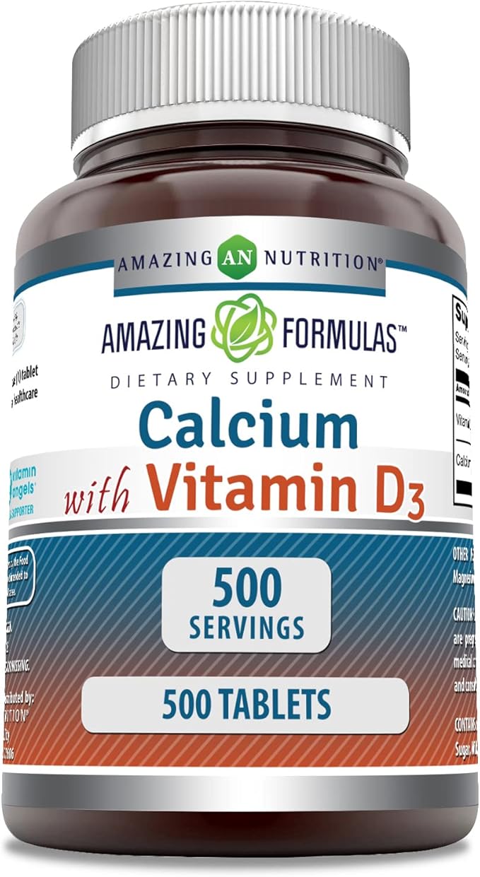 Amazing Formulas Calcium with Vitamin D3 500 Tablets Supplement | Non-GMO | Gluten Free | Made in USA
