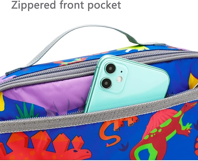 FlowFly Kids Lunch box Insulated Soft Bag Mini Cooler Back to School Thermal Meal Tote Kit for Girls, Boys, Dinosaur