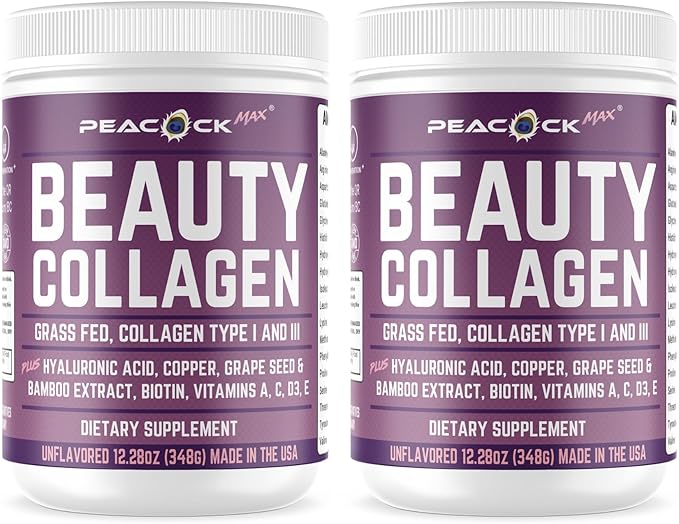 Beauty Collagen Peptides Grape Seed Extract Biotin Pasture Raised Bovine Bamboo Extract Vitamin A C D3 E Copper (24.54 oz (Pack of 2))