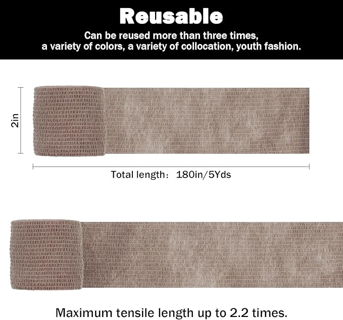Bandages First Aid Tape - Cohesive Wrap, Adhesive Bandage, Self Adherent - Colorful (Coffee, 2-inch)