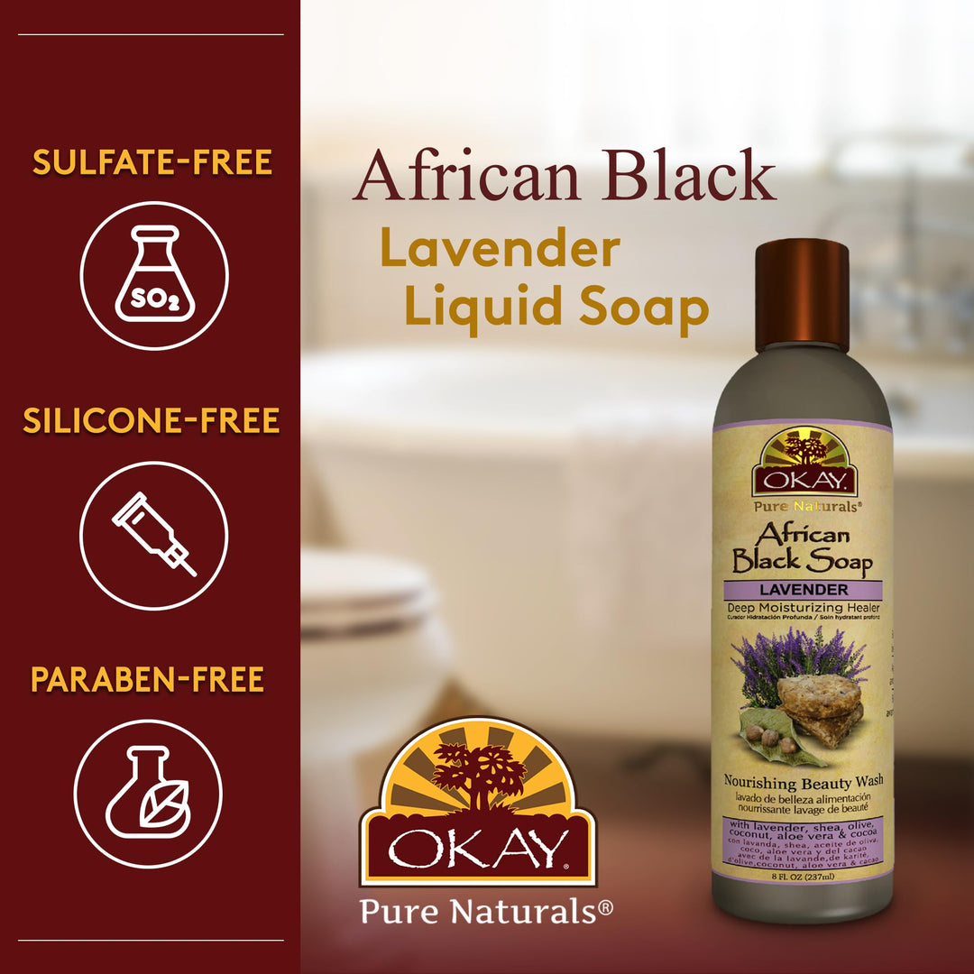 OKAY AFRICAN BLACK SOAP LIQUID with LAVENDER 8oz / 237ml
