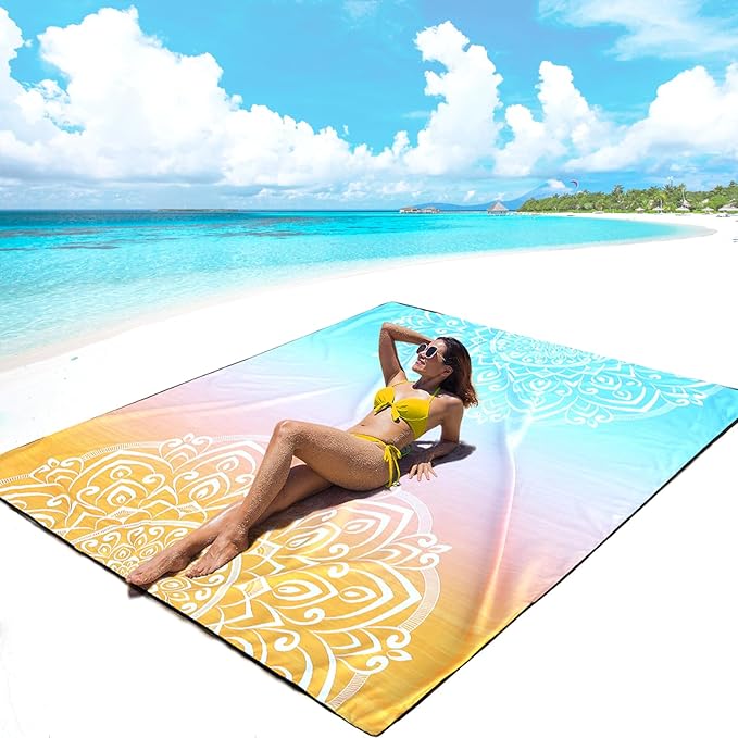 AISPARKY Beach Blanket Waterproof Sandproof, Oversized Large Beach Mat 79" X 83"/120"x108" for 1-8 Adults, Quick Drying&Compact&Lightweight, Picnic Mat Vacation Essentials for Beach Camping Travel