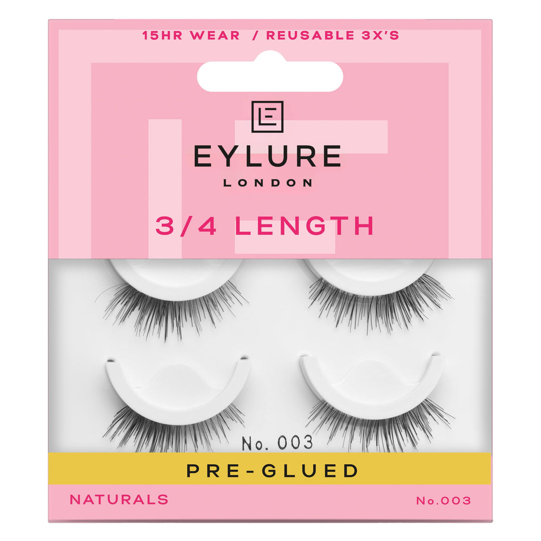 Eylure Press On Pre-Glued False Eyelashes, Light & Wispy Accent Lash No. 003, Twin Pack - Naturals 003 for Effortless Glam