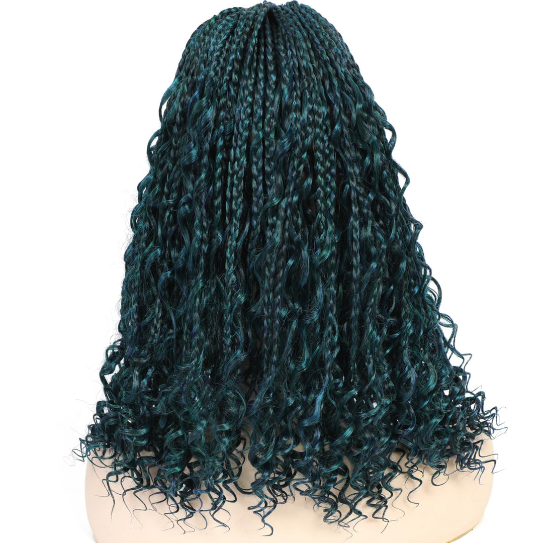 8 Packs Crochet Box Braids- 18 Inch Goddess Box Braids Crochet Hair Bohomian Crochet Braids Hair Synthetic Braiding Hair Extensions Crochet Hair for Black Women (18(8Packs), 1B/Blue/Green)