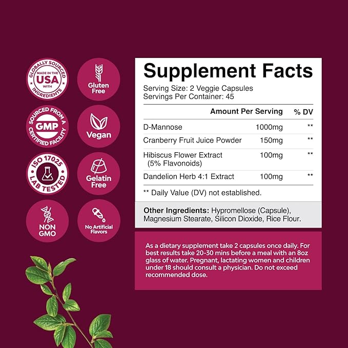 Bundle of D Mannose Capsules for Urinary Tract Health for Women Fast Acting Super Concentrated Cranberry 90ct and Chewable Vitamin C Gummies for Adults - Halal Vitamin C Immune Support Gummies