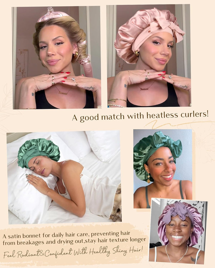 Silk Sleeping Bonnet for Women | Double Layer Satin Lined | Curly Hair | Yellow