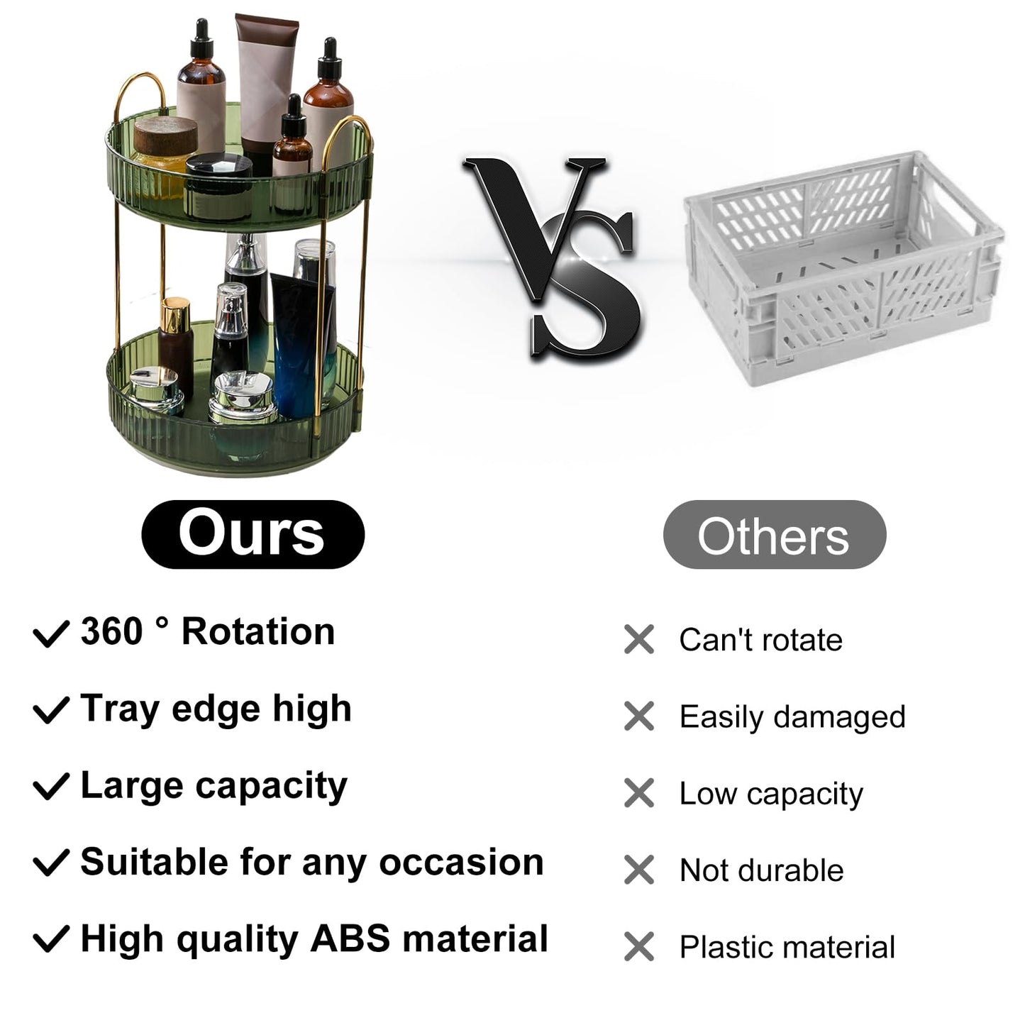 360 Rotating Makeup Organiser,Cosmetic Storage Skincare Makeup Spinning Holder Lipsticks Brushes Perfume Display Stand Box for Vanity Desk, Dresser, Bathroom (Green 2Tier)