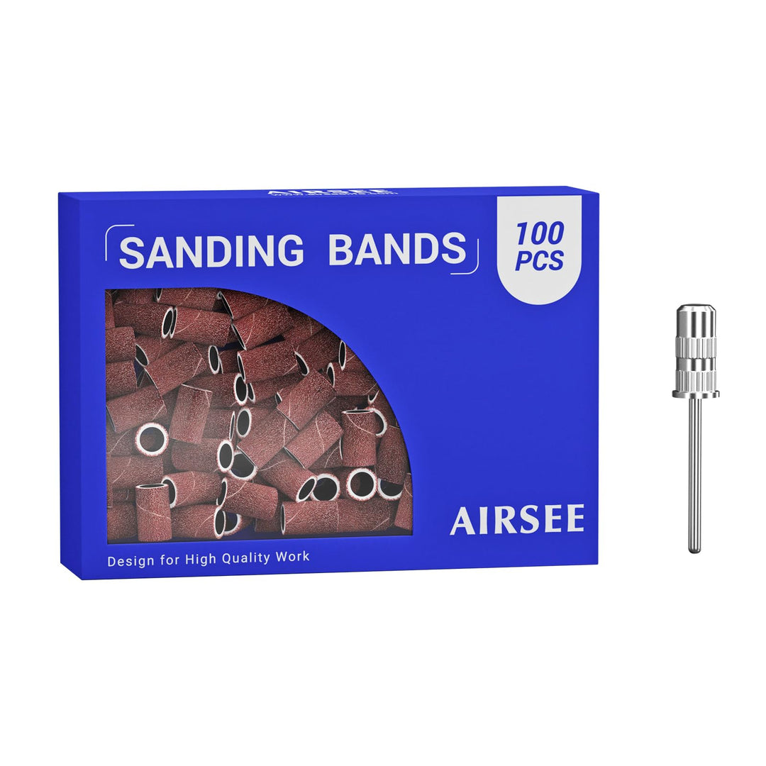 Airsee Sanding Bands For Electric Nail Drill 100 Piece Set 180 Grit Medium Acrylic File Attachments Professional Sander 1 Mandre