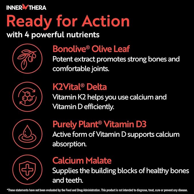 Osteo Plus 4-in-1 Comprehensive Supplement - Calcium with Vitamin D3, K2 and Bonolive - Supports Healthy Aging - Gluten-Free, Non-GMO, Vegan (60 Count)