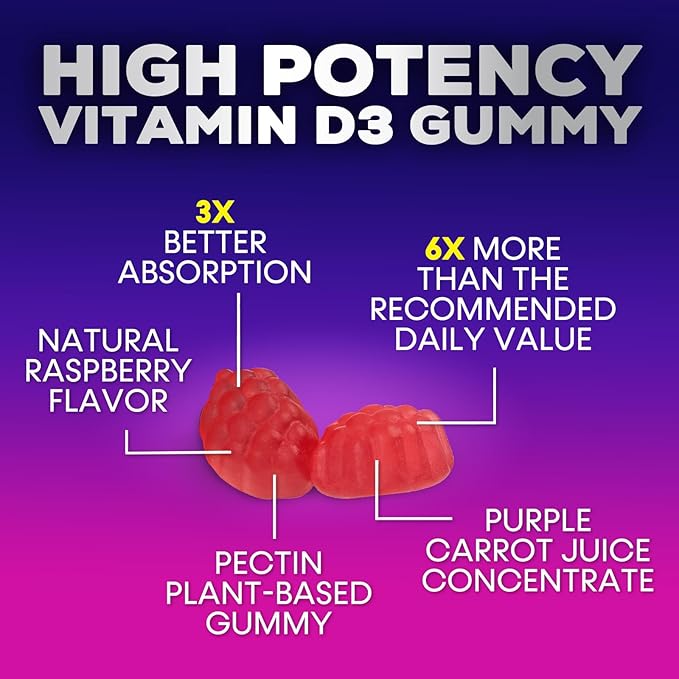 Vitamin D3 Supplement Gummy 5000 IU (125 mcg) Dietary Vitamins D for Men & Women - Bone, Teeth, Muscle & Immune Health Support, High Potency VIT D3 Nature's Non-GMO & Gluten Free - 120 Gummies