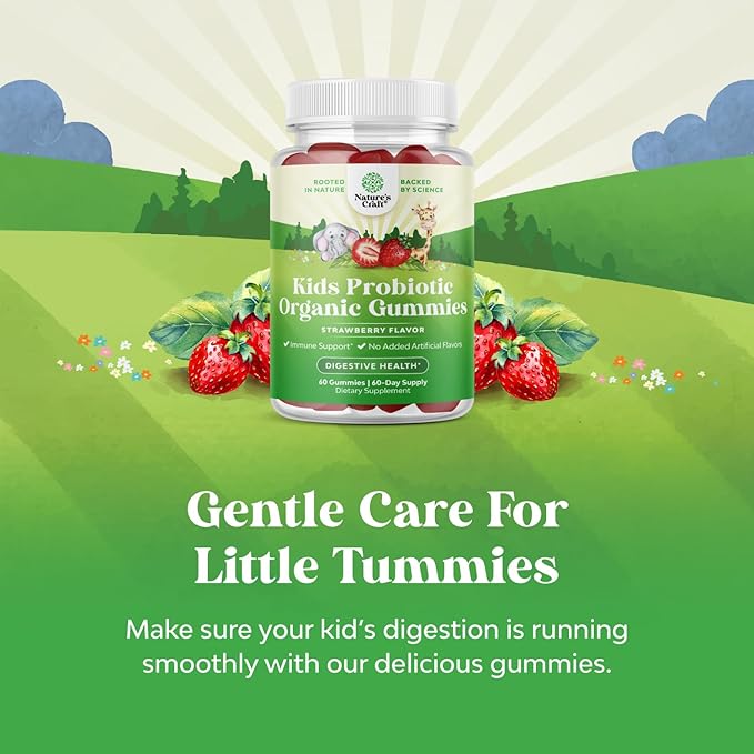 Natures Craft USDA Organic Probiotic Gummies for Kids - Vegan Non-GMO Kids Probiotic Gummy Vitamin for Immunity and Digestive Health - Gentle 2.5B CFU Organic Probiotics Strawberry Flavor (4 Month)