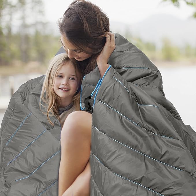 Gold Armour Puffy, Packable Camping Blanket - Lightweight & Compact Insulated Quilt for Outdoor - Camping Gear (Gray)