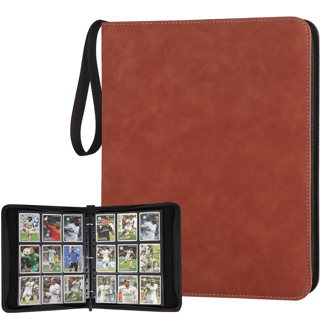GERMUN 9 Pocket Card Binder, Premium Zip Trading Card Binder, 720 Double Sided Pocket PU Card Collection Binder, Collector Card Album, Card Folder for MTG, TCG, Sports Cards, Game Cards (Brown1)