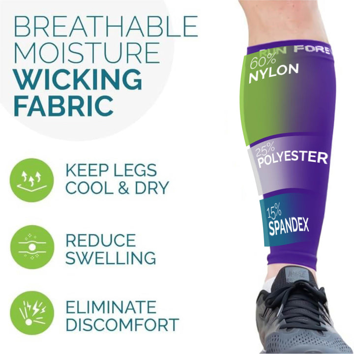 Run Forever Calf Compression Sleeves for Men and Women - Leg Compression Sleeve - Footless Compression Socks for Runners, Shin Splints, Varicose Vein & Calf Pain Relief - Purple Small