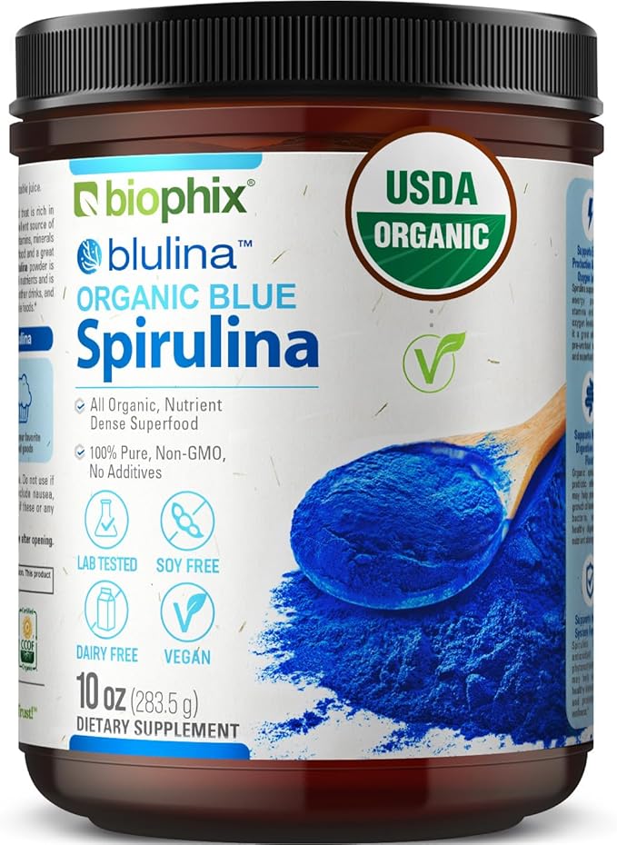 biophix Blue Spirulina Powder Organic Blulina 10 oz - Algae Organic Spirulina Powder 283 Servings - Superfood Supplement - Natural Blue Pigment - Espirulina en Polvo Organica Pura Azul