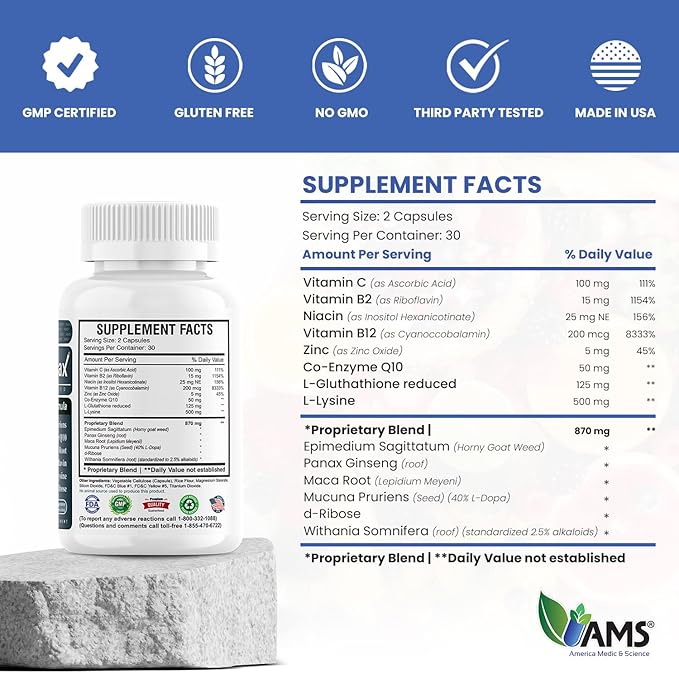 America Medic & Science Sperm Count Max (60 Capsules) | Male Fertility Supplement | Enhances Sperm Count and Reproductive Health | Prenatal Vitamins for Men | with Zinc, CoQ10, Vitamin C, B2, and B12