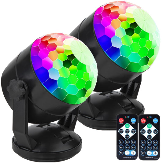 [Pack of 2] Remote Control Battery Powered Portable Sound Activated Party Lights for Outdoor and Indoor, USB Plug in, Dj Lighting, RBG Disco Ball, Strobe Lamp Stage Par Light for Room Dance Parties