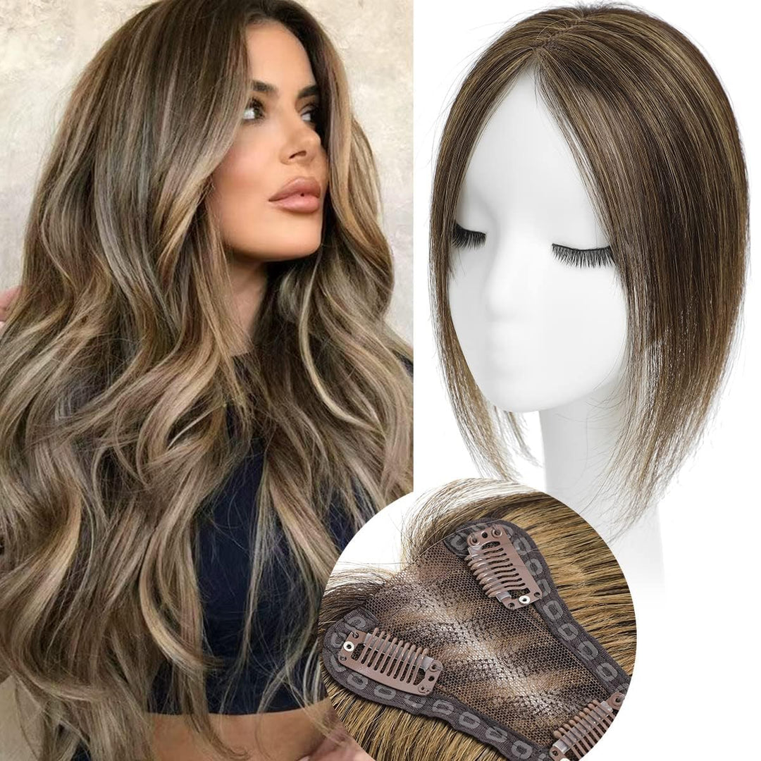 Aimeolyn Hair Toppers for Women Real Human Hair, for Women No Bangs Top Hair Extensions Pieces for Thinning Upgrade Lace Base Premium Remy Toppers P4/10