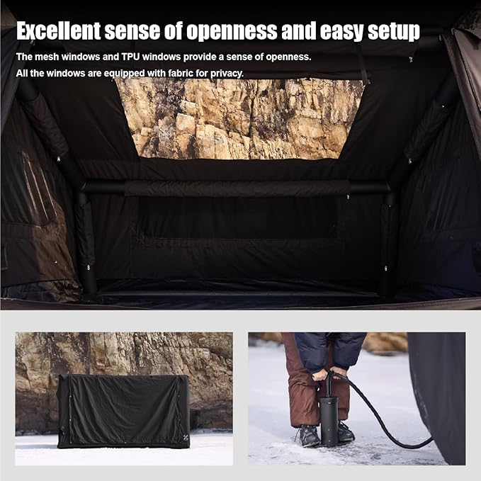 2025 Upgraded Canvas Inflatable Tents for Camping, Windproof Blow Up Air Tent with Pump,No Assembly Needed Luxury Camping Tents