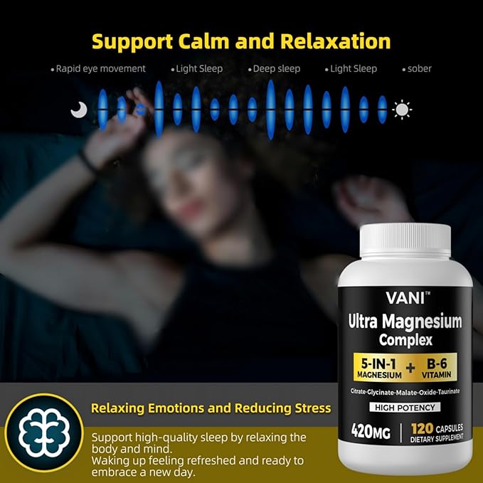 VANI 4 Month Supply-Magnesium Complex 5-in-1+ B6 Vitamin Supplement (420 mg) - High Absorption, 120 Capsules