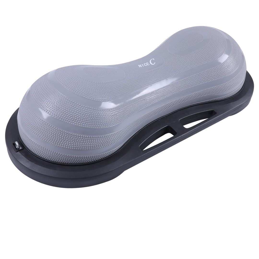 Nice C Balance Ball, Half Ball, Balance Ball, Exercise Workout Trainer, with Resistant Band, Strength Fitness Yoga with Bonus Foot Pump (Grey Peanut)