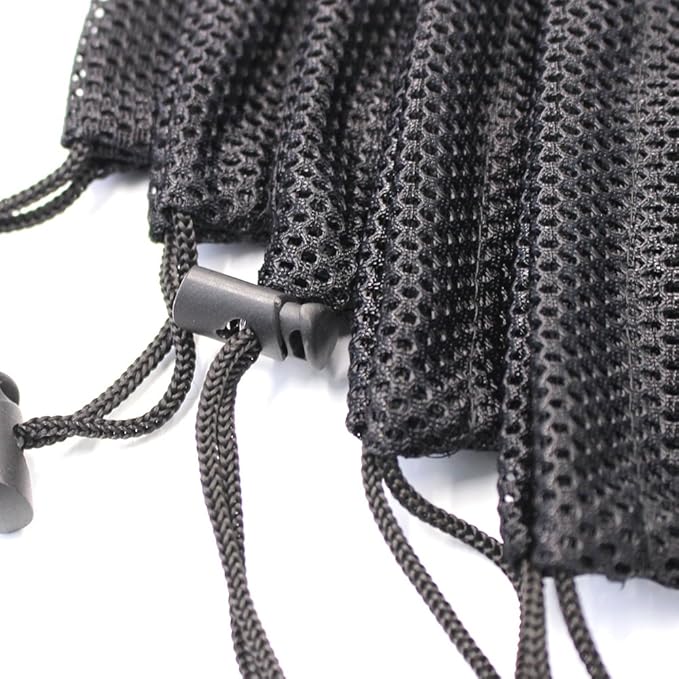 5 PCS Multi Purpose Nylon Mesh Drawstring Storage Ditty Bags for Travel & Outdoor Activity, Black, 11 x 8.8inch