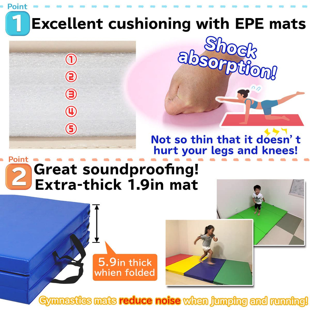 KaRaDaStyle Gymnastics Mat 3-Folding Stretch Mats 71"x31"x2" Exercise Muscle Training Children Play Horizontal Bar Mat Yoga Sports Soundproof Home Use (Purple/3-fold)