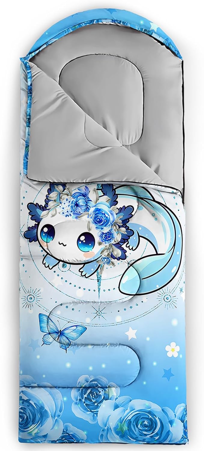AILONEN Kids Floral Cat Camping Sleeping Bags,Lightweight & Waterproof,3 Season Warm & Cool Weather,Kawaii Kitten Sleeping Bags for Girls Adults,Travelling,Outdoors