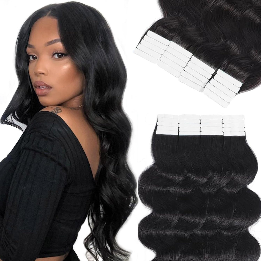 Tape in Hair Extensions Human Hair Body Wave Remy Human Hair Natural Black Extensions for Black Women Real Human Hair 12 Inch 50G/pack 20pcs Tape in Hair Extensions Human Hair Tape in Extensions