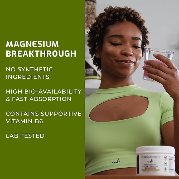 BIOptimizers Magnesium Breakthrough Drink Raspberry Lemonade - 8 Forms of Magnesium: Glycinate, Malate, Citrate, and More - Natural Sleep and Brain Supplement – 6 oz (30 Servings)