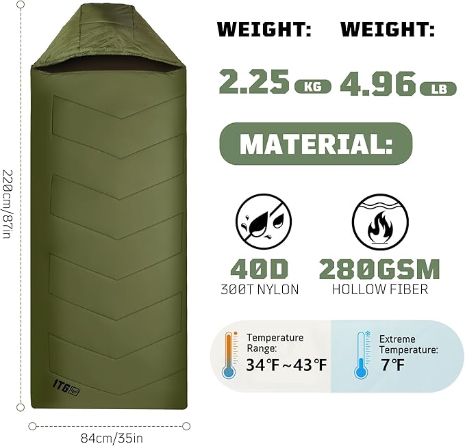 Sleeping Bags for Adults, 34°F to 43°F Ultralight Warm Cold Weather Sleeping Bag for Camping, Backpacking, Hiking, Hunting, and Outdoor Travel with Compression Sack