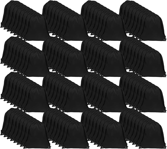 GoodtoU Nylon Backpacks - Drawstring Bags for Sport, Traveling, Team (Black, 128Pcs)