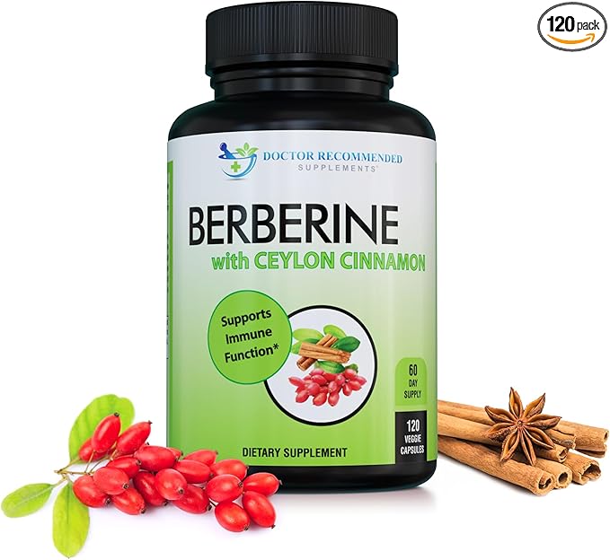 DOCTOR RECOMMENDED SUPPLEMENTS Berberine with Ceylon Cinnamon - 1200mg Berberine & 100mg Organic Ceylon Cinnamon - 120 Veggie Capsules, Healthy Immune System & Gastrointestinal Wellness
