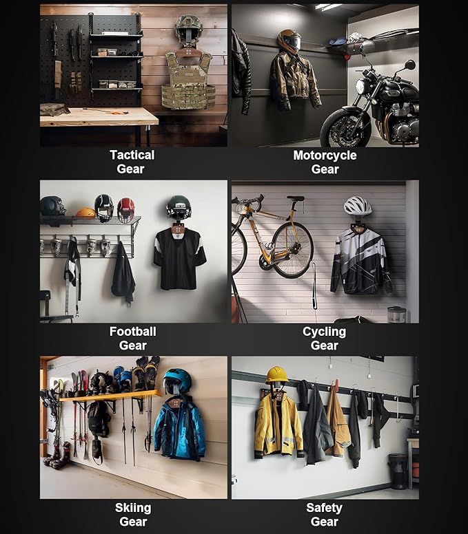 OneTigris Tactical Gear Wall Mount, Motorcycle Helmet Holder Wall Mount Stand, Plate Carrier Rack Jacket Hanger Display Organizer for Police Football Cycling Suit