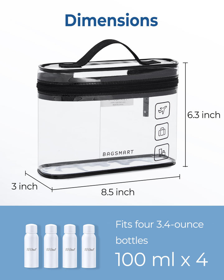 BAGSMART TSA Approved Toiletry Bag, 2 Pack Clear Makeup Cosmetic Bag Organizer, Quart Size Travel Bag for Toiletries, Carry-on Travel Accessories Essentials, Black-2pcs