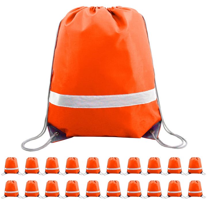 BeeGreen Orange Drawstring Backpack Bulk 20 Pieces Wholesale, String Backpack for Party Gym Sport Trip, Reflective Strips Cinch Sack with String, DIY Drawstring Bags for Women and Men
