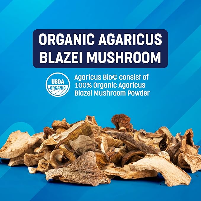 Agaricus Bio 600 mg Wellness Formula, Natural Killer Cell Activity -USA-Grown Organic Agaricus Blazei Murill Mushroom for Immune Support, Liver & Cellular Health, High Beta Glucan Supplements, 60 Caps