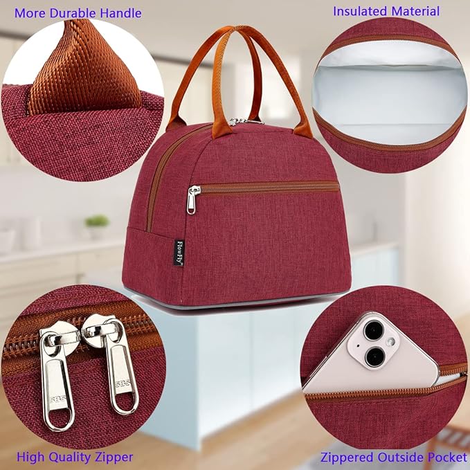 FlowFly Insulated Lunch Cooler Bag - Tote Bag Organizer for Women/Men, Red