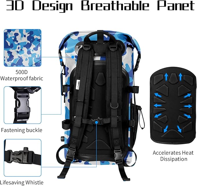 Waterproof Backpack for Men and Women - Roll-Top Floating Dry Bag Backpack for Kayaking, Rafting, Boating, Beach (Black)