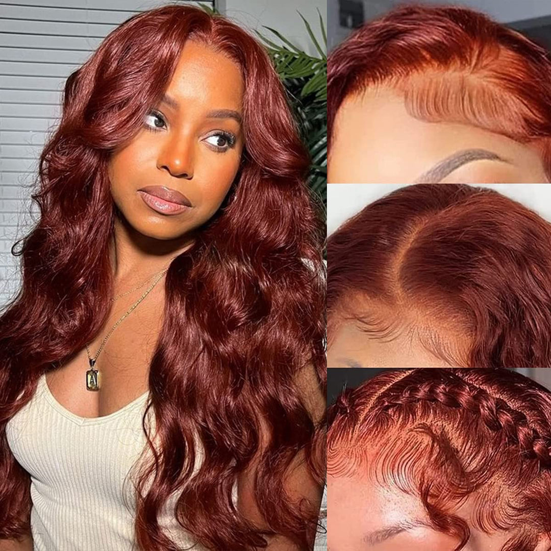 Aaliweya Reddish Brown Lace Front Wigs Human Hair 13X4 Body Wave Hd Lace Frontal Wig For Women 80% Density Auburn 33 Color Gluel