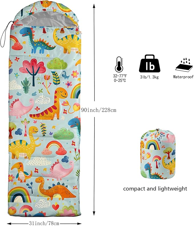 AILONEN Cartoon Fox Camping Sleeping Bag for Boys Girls Adults,Lightweight & Waterproof,3 Season Warm & Cold Weather,Portable,Kawaii Fox Printed Sleeping Bag,Traveling,Camping,Hiking