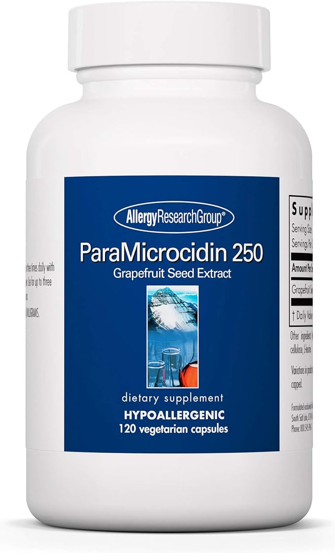 Allergy Research Group ParaMicrocidin 250 Supplement - Grapefruit Seed Extract 500mg, Supports Metabolic Function, Contaminant Free, Vegetarian Capsules - 120 Count