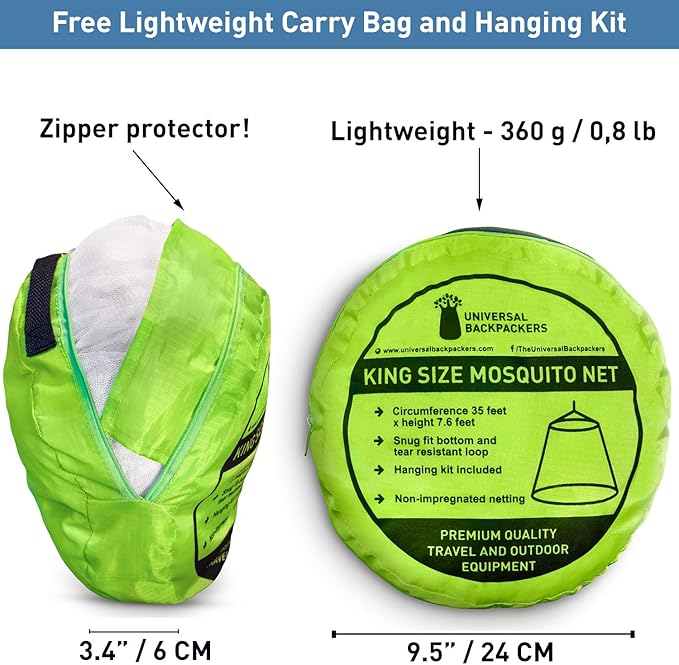 Mosquito Net for Single to King-Sized Beds – Fully-Enclosed Bed Canopy for Travel or Decoration – Free Bag, Hanging Kit & Adhesive Ceiling Hooks for Easy Setup