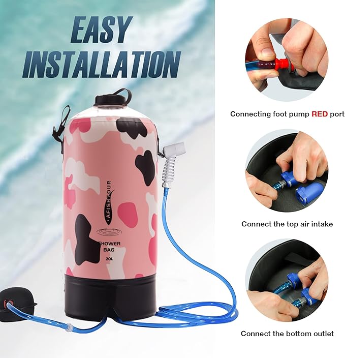 Portable Camping Shower Bag - 10L/2.2 Gallons 20/5 Gallons Solar Shower Water Bag with Foot Pump, Hose and Shower Head - Camp Shower for Camping, Beach, Travel, Outdoor Activities